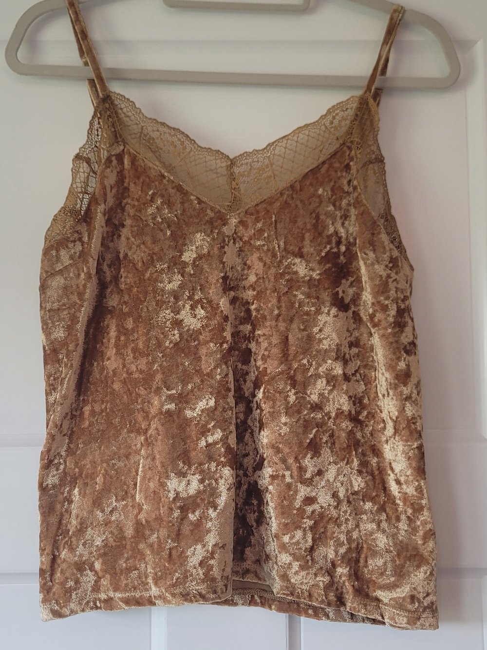 Gold Velvet Lace-Trim Cami Top